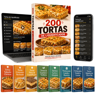 Kit 200 Tortas de Liquidificador da Chef Luana com ebook, celular e notebook